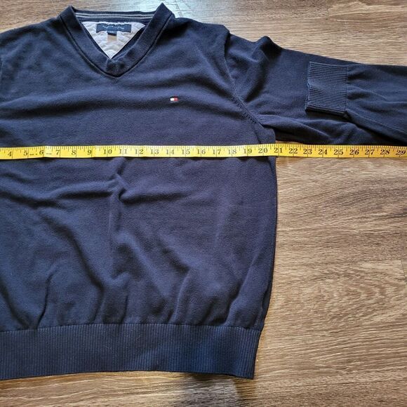 Tommy Hilfiger Men's V Neck Cotton Navy Sweater - Size Large - Picture 8 of 9